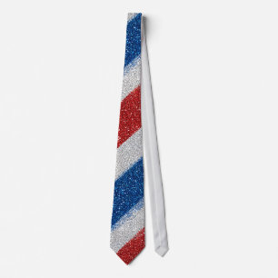 Patriotic Chevron Red White Blue Glitter Stripes Neck Tie