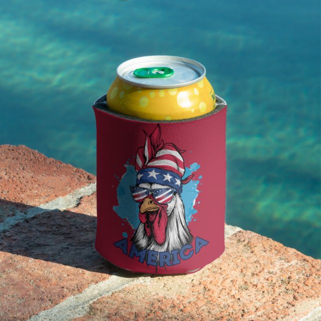 Patriotic Chicken in USA Bandana and Shades Can Cooler (In Situ Pool)