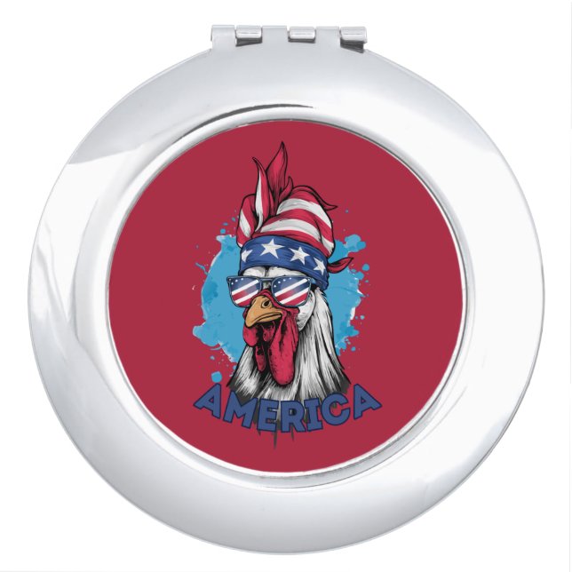 Patriotic Chicken in USA Bandana and Shades Compact Mirror (Front)