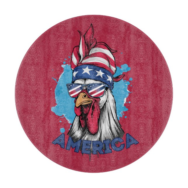 Patriotic Chicken in USA Bandana and Shades Cutting Board (Front)