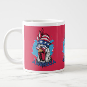 Patriotic Chicken in USA Bandana and Shades Giant Coffee Mug