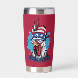 Patriotic Chicken in USA Bandana and Shades Insulated Tumbler