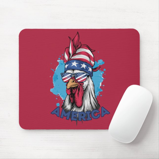 Patriotic Chicken in USA Bandana and Shades Mouse Pad (With Mouse)