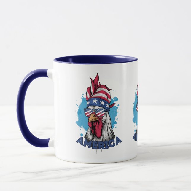 Patriotic Chicken in USA Bandana and Shades Mug (Left)