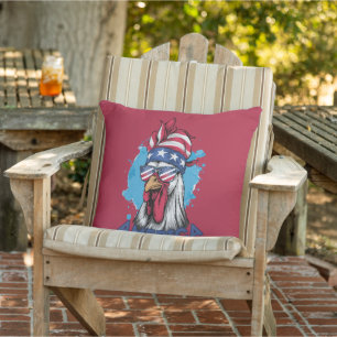 Patriotic Chicken in USA Bandana and Shades Outdoor Pillow