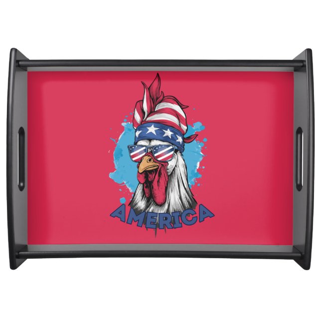 Patriotic Chicken in USA Bandana and Shades Serving Tray (Front)