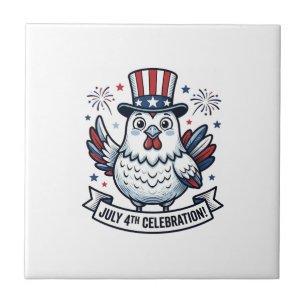 Patriotic Chicken July 4th Celebration T-Shirt Des Ceramic Tile