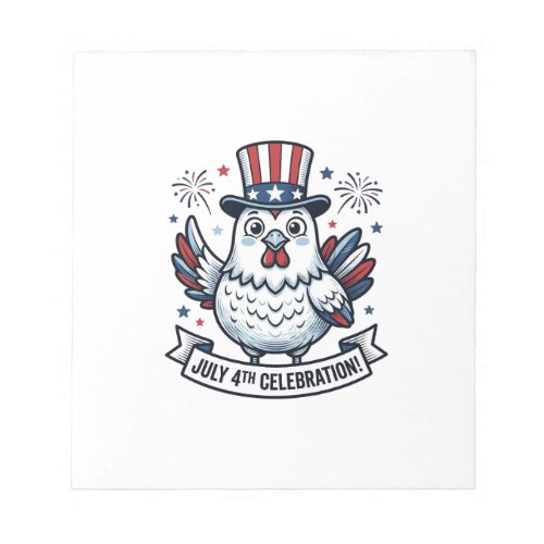 Patriotic Chicken July 4th Celebration T-Shirt Des Notepad