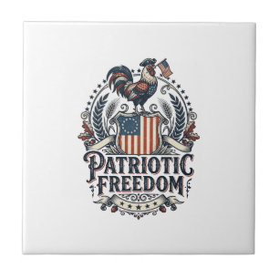 Patriotic Chicken Keeper Vector Graphic Tee_1 Ceramic Tile