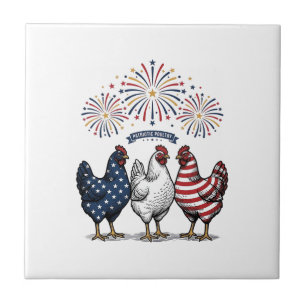 Patriotic Chicken Trio Vintage Engraving Vector De Ceramic Tile