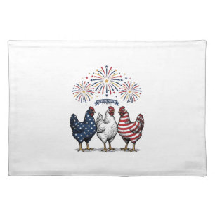 Patriotic Chicken Trio Vintage Engraving Vector De Cloth Placemat