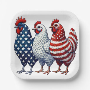Patriotic Chickens  Paper Plates
