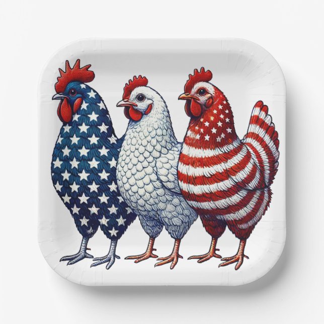 Patriotic Chickens  Paper Plates (Front)
