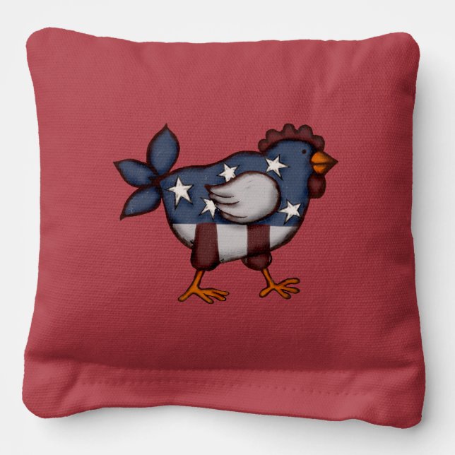 Patriotic Chickens Whimsical Art Cornhole Bags (Front)