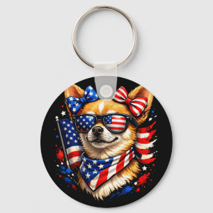 Patriotic chihuahua american flag sunglasses 4th o keychain
