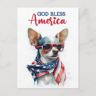 Patriotic Chihuahua, God Bless America Postcard