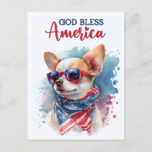 Patriotic Chihuahua, God Bless America Postcard