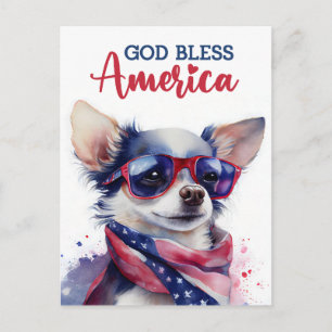 Patriotic Chihuahua, God Bless America Postcard
