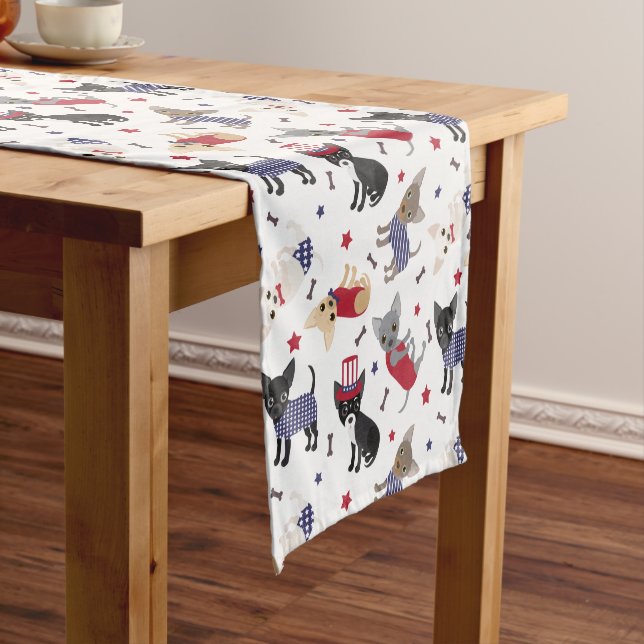 Patriotic Chihuahua Pattern Short Table Runner (In Situ)
