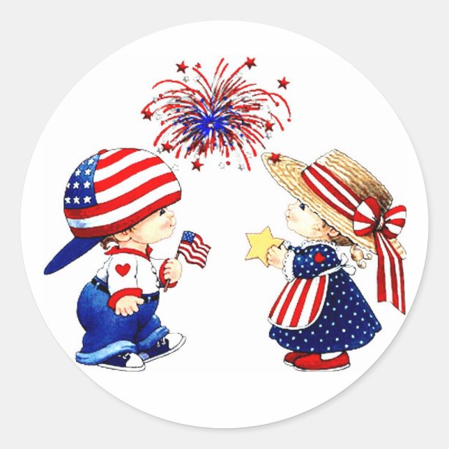 Patriotic Children Classic Round Sticker (Front)