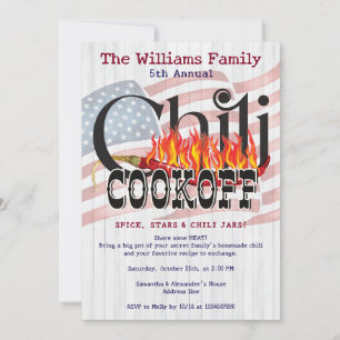 Patriotic Chili Cookoff Rustic Flag Fall Party Invitation