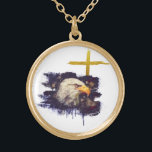 *~* Patriotic Christian Eagle Cross Veteran Gold Plated Necklace<br><div class="desc">JEWELRY WITH INTENTION (R) - Energetically Enhanced Jewelry (((((((( copy and paste this link for my USA patriot collection https://bit.ly/3QsVQy0 )))))))))) Veteran Military Fire Fighter First Responders Police Round Patriotic Patriot GOLD PLATED ROUND NECKLACE necklace round and yellow gold plated. Featured is an abstract image of the AMERICAN EAGLE. Behind...</div>
