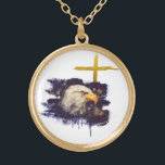 *~* Patriotic Christian Eagle Cross Veteran Gold Plated Necklace<br><div class="desc">JEWELRY WITH INTENTION (R) - Energetically Enhanced Jewelry (((((((( copy and paste this link for my USA patriot collection https://bit.ly/3QsVQy0 )))))))))) Veteran Military Fire Fighter First Responders Police Round Patriotic Patriot GOLD PLATED ROUND NECKLACE necklace round and yellow gold plated. Featured is an abstract image of the AMERICAN EAGLE. Behind...</div>