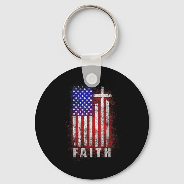 Patriotic Christian Faith Love Jesus American Flag Keychain (Front)