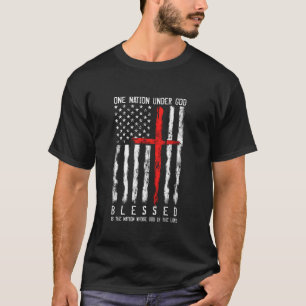 Patriotic Christian Flag Blessed One Nation Under  T-Shirt