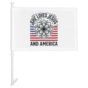 Patriotic Christian Flower Vintage T-Shirt Car Flag