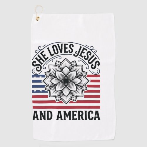 Patriotic Christian Flower Vintage T-Shirt Golf Towel