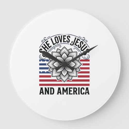 Patriotic Christian Flower Vintage T-Shirt Large Clock