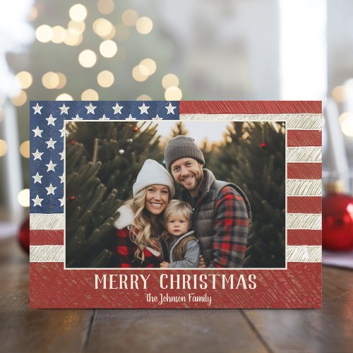 Patriotic Christmas 1 photo American Flag Holiday Card