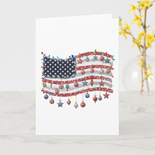 Patriotic Christmas American Flag with Lights Card