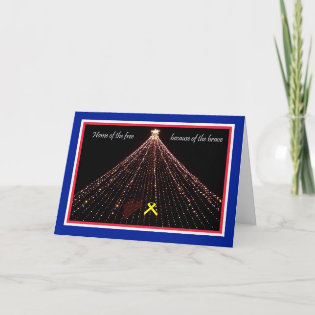 Patriotic Christmas Card with Yellow Ribbon (Front)