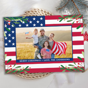 Patriotic Christmas Custom Photo American Flag Holiday Card