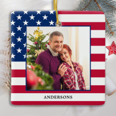 Patriotic Christmas Custom Photo Usa American Flag Ceramic Ornament at Zazzle