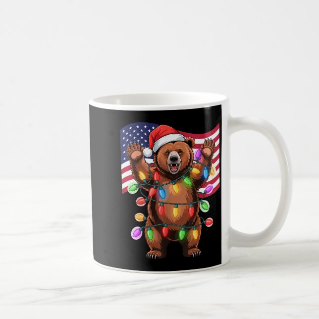 Patriotic Christmas Grizzly Bear Holiday Light San Coffee Mug (Right)