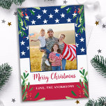 Patriotic Christmas Military Photo American Flag Holiday Card<br><div class="desc">Send Merry Christmas greetings to friends and family with this unique USA American Flag Christmas Card - USA American flag design modern red white blue design with holly and berries. Personalize with your favorite photo and family name. This patriotic Christmas card is perfect for military families, veterans, patriotic family christmas...</div>