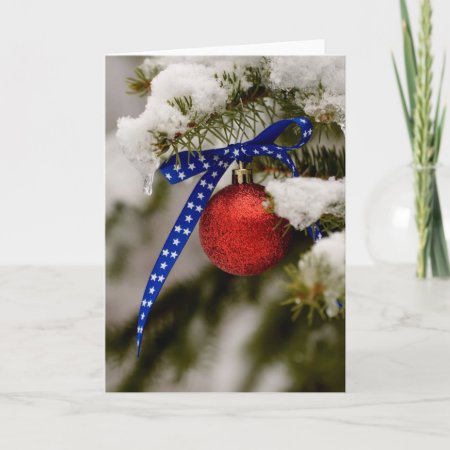 Patriotic Christmas Ornament On A Tree Holiday Card