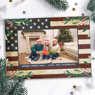 Patriotic Christmas Photo Vintage American Flag Holiday Card
