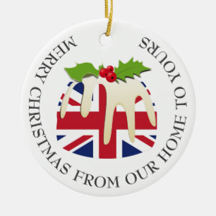 Patriotic   Christmas Pudding   BRITISH UK FLAG Ceramic Ornament