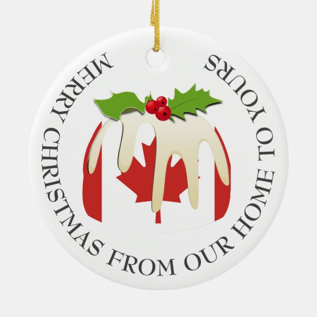 Patriotic | Christmas Pudding with | CANADA FLAG Ceramic Ornament (Back)