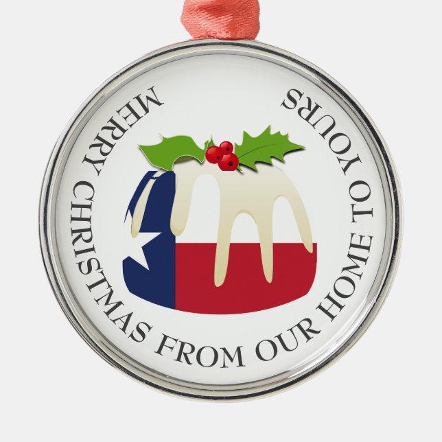 Patriotic | Christmas Pudding with | TEXAS FLAG Metal Ornament (Front)