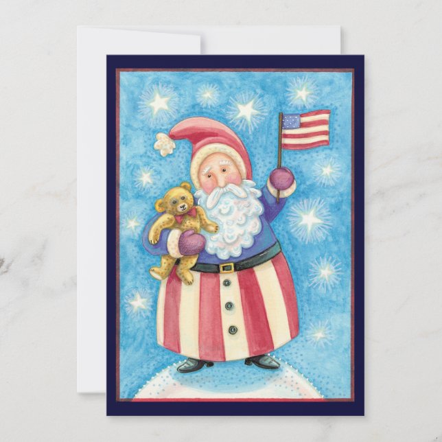 Patriotic Christmas Santa Claus w Flag Invitation (Front)