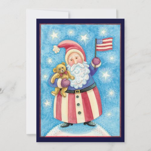 Patriotic Christmas Santa Claus w Flag Invitation