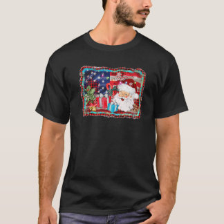 Patriotic Christmas Santa With American Flag Buffa T-Shirt