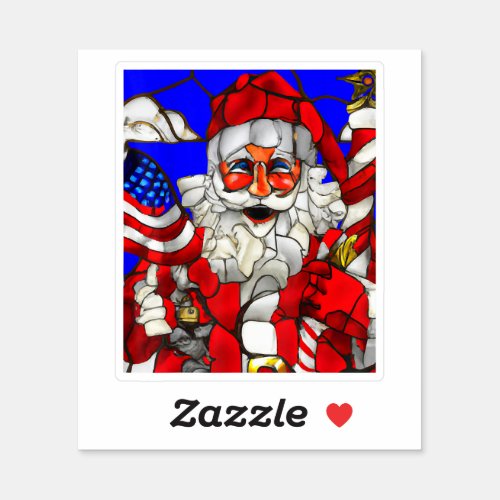 Patriotic Christmas Santa With US Flag Stained Sticker