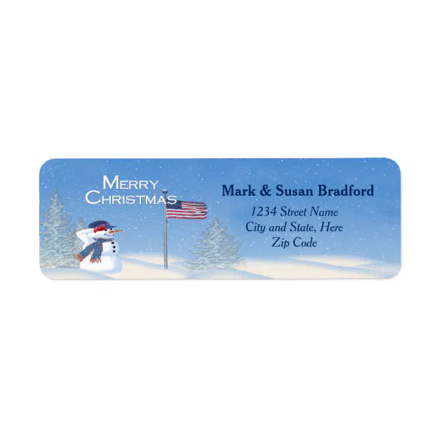 Patriotic Christmas Snowman - Return Label | Zazzle
