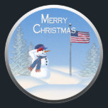 Patriotic Christmas Snowman - Round Sticker<br><div class="desc">Patriotic Christmas Snowman collection has a sense of humor yet honors our military servicemen and women during the holiday season.</div>